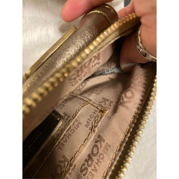Michael Kors Gold Metallic Double Pocket Mini Purse Handbag Wristlet Wallet - Picture 5 of 8